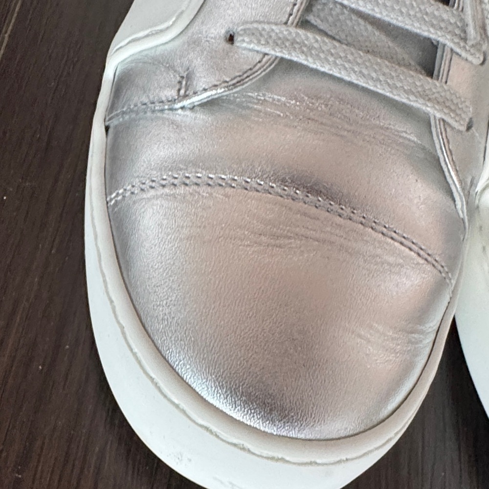 CHANEL White and Silver Logo Sneakers - Picture 2 of 10